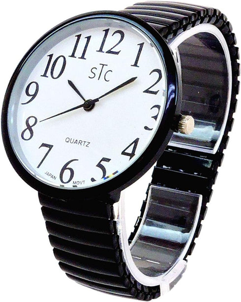 Geneva STC Black Super Large Face Stretch Band Easy to Read Watch...