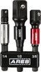 ARES 22011-3-Piece 3-Inch Impact Grade Socket Adapter Set with Color Sleeve - Turns Power Drill into High Speed Nut Driver - 1/4-Inch, 3/8-Inch, a...