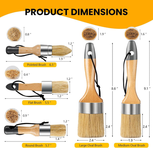 YiBaiBrush-Chalk Paint Brush, Wax Paint Brush Set of 5, Wax Brushes and Chalk Paint for furniture DIY Art Crafts, Natural Bristle Round Oval Chalk...