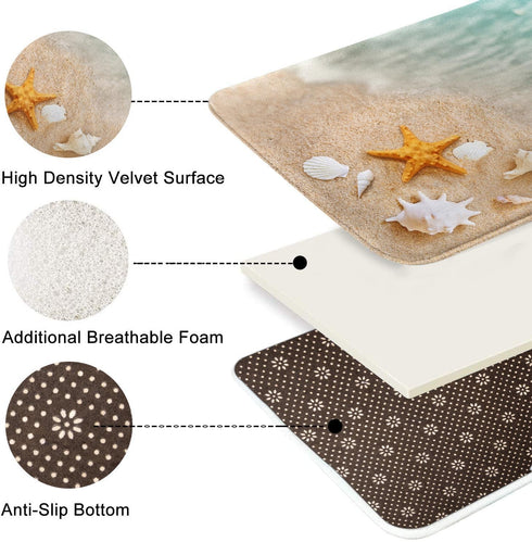 Britimes Bath Mat for Bathroom, Beach Starfish Sea Shell Washable Cover Floor Rug Carpets Floor Mat Bathroom Decorations 18x30 Inches for Kitchen ...