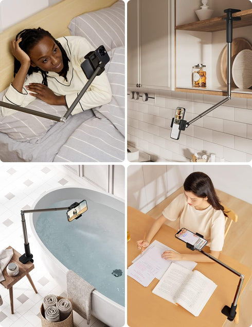 Viozon Phone Holder, Flexible Long Arm,Overhead Mount,360° Angle Adjustable,Aluminum Alloy, C Clamp for Headboard Bedside&Table&Desk,Compatible wi...