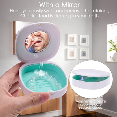Doboli 2 Pack Retainer Case with Vent Holes, Mirrors,Compatible with Invisalign,Night Guards,and Mouth Guards Case - Includes Storage Bag,Slim Ali...