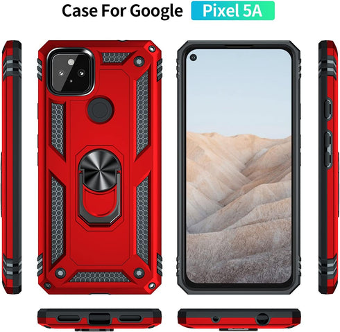 Androgate Designed for Google Pixel 5A Case with HD Screen Protectors, Military-Grade Metal Ring Holder Kickstand 15ft Drop Tested Shockproof Cove...