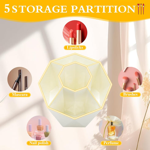 360° Rotating Makeup Brushes Holder Organizer, 5 Slot Makeup Organizer Countertop,Vanity Bathroom Skincare Organizers and Storage for Lipstick, Na...
