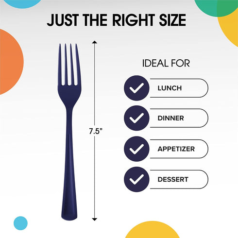 Disposable Navy Plastic Forks 50 Pcs - Heavy Duty Navy Plastic Disposable Cutlery - Navy Disposable Flatware, Navy Plastic Silverware, Plastic For...