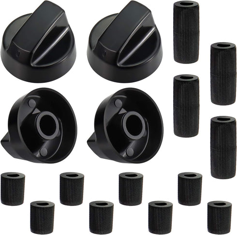 Blutoget 4 Pack Black Universal Control Knobs with 12 Adapters - Compatible for Oven Stove Range - Universal Stove Knobs - Wide Range of Availability