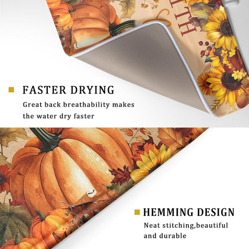 Fall Pumpkin Sunflower Dish Drying Mat 18”x24” Faith Family Fall Drying Mat for Kitchen Counter Absorbent Autumn Orange Pumpkins Thanksgiving Dish...
