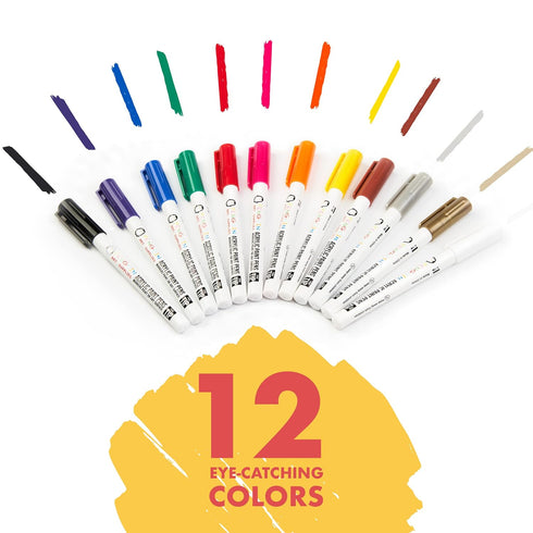 12 Fine Tip Acrylic Paint Pens - Craft Paint Markers for Painting Wood, Glass, Rock, Ceramic, Porcelain - Non Toxic Paint Markers pens with 0.7mm ...