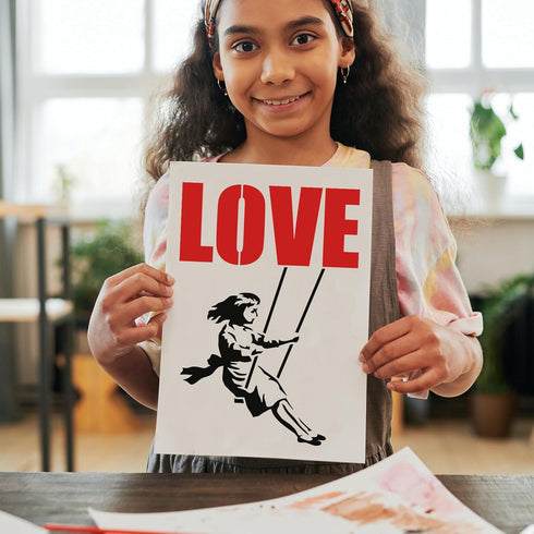 FINGERINSPIRE Banksy Girl On Swing Stencil 8.3x11.7inch Reusable Banksy Theme Painting Template Banksy Girl with LOVE Drawing Stencil Banksy Stenc...