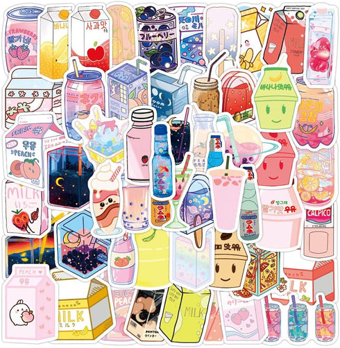 Cute Cartoon Drinks Stickers 50 Pcs Trendy Style Stickers Laptop Stickers Pack Cool Sticker for Pad MacBook Car Snowboard Bicycle Luggage Water Cu...