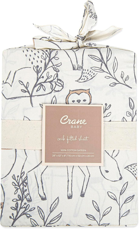 Crane Baby Crib Sheet, Woodland Crib Sheets for Boys and Girls, Soft 100% Cotton Sateen Baby Crib Sheets, Baby Bedding & Toddler Sheets, Gender Ne...