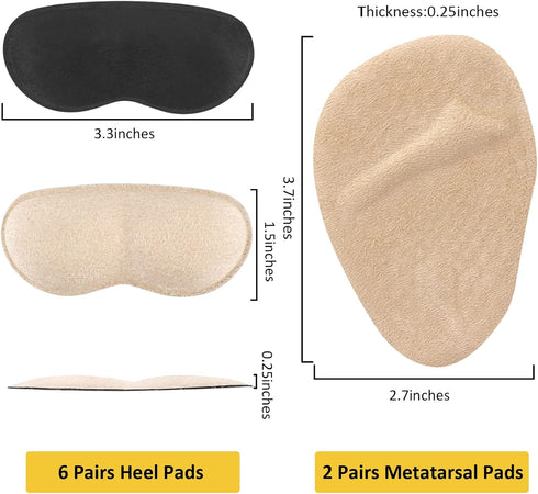 Heel Inserts for Women, 6 Pairs Heel Pads and 2 Pairs Metatarsal Pads Women, Ball of Foot Cushions for Women All Day Pain Relief, Heel Cushion Hee...
