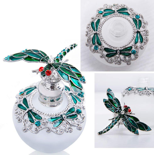 YU FENG 40ml Fancy Empty Crystal Perfume Bottle with Green Dragonfly Stopper Rhinestones Bejewelled Refillable Glass Bottle Containers...