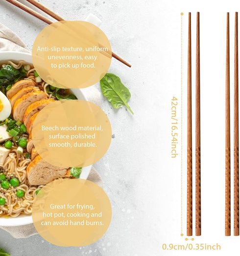 16.5 Inches Cooking Chopsticks, 2 Pairs Wooden Long Chop Sticks Reusable for Noodles Frying Hotpot, Japanese Extra Long Anti-Slip Chopsticks...