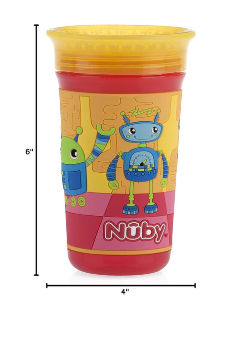 Nuby 360 Degree Easy Sip 3D Grip Wonder Cup with Printed Silicone Sleeve, 10 Oz, Robot...