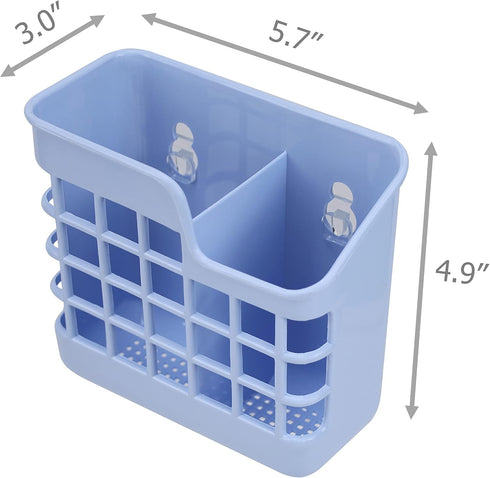 Plastic Utensil Holder Silverware Organizer Cutlery Drying Rack with Wall Mount Self Adhesive, Having 2 Divided Compartments - Total 2 Pack...