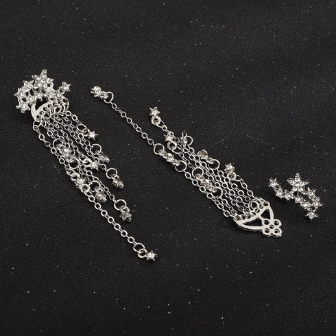 fxmimior Women Bridal Vintage Star Long Tassels Rhinestones Shiny Stud Dangle Earrings Fashion Silver Simple Earrings for Women and Girls (Silver)...