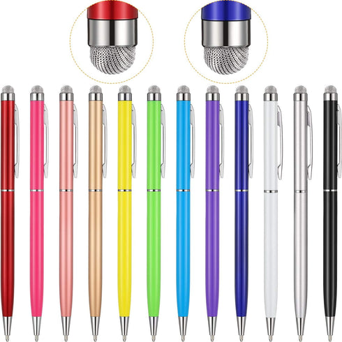 Outus 12 Pieces Stylus Pens for Touch Screens, Retractable Fiber Tip 2 in 1 Capacitive Stylus Ballpoint Pen Compatible with iPad iPhone Tablets Sa...