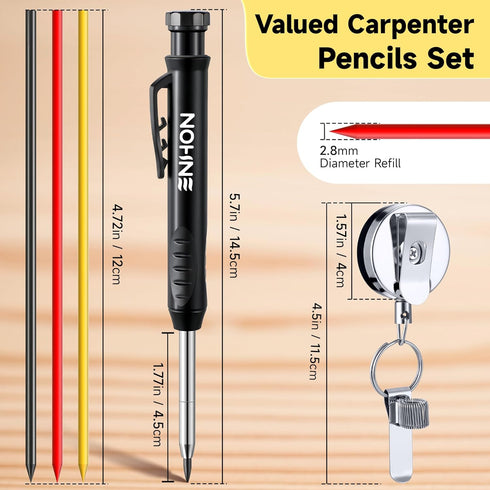 Enhon 43 Pcs Carpenter Pencils Set, Construction Pencils with Sharpener and 39 Refills, Deep Hole Mechanical Carpenter Pencil Set with Retractable...