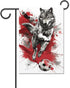 Wolf Playing Soccer Garden Flag Silver And Black House Yard Flag Seasonal Holiday Outside Holiday Decoration Home Decor Double Sided Flag 12x18inc...