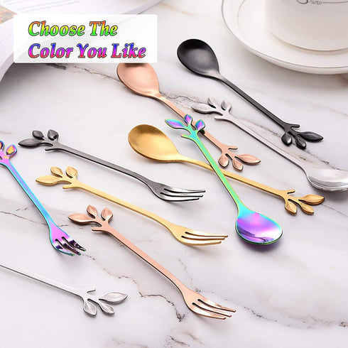 Gold Leaf Coffee Spoon Set of 4, Ice-Cream Tea Stirring Spoons 4.7 Inches Retro Dessert Demitasse Espresso Spoons Cutlery Kitchen Tableware (4 Spo...