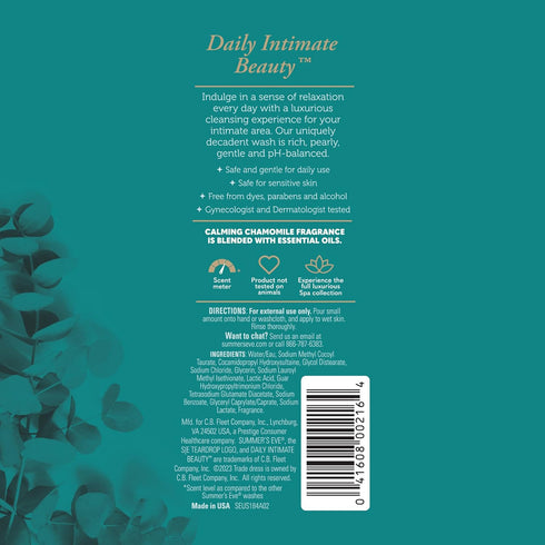 Summer's Eve Spa Daily Intimate Wash, Luxurious Cleansing All Over Feminine Body Wash, Calming Chamomile pH-Balanced Feminine Wash, 12oz Bottle...