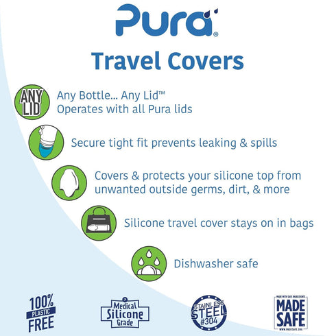 Pura Kiki Nipple/Spout Silicone Travel Covers - Pura Lids Compatible | Plastic-Free, Medical Grade, MadeSafe Certified | Prevents Leaks & Spills, ...