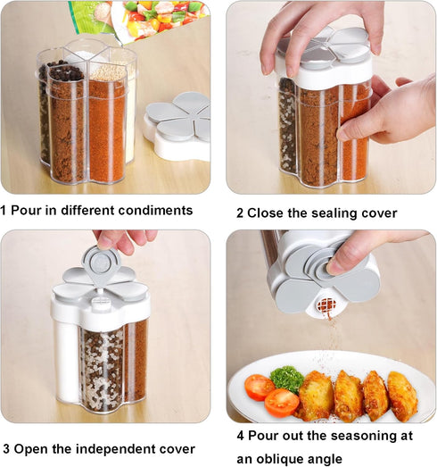 5 in 1 Salt and Pepper Shaker Travel Spice Container Portable Camping Seasoning Shaker Seasoning Condiment Jars with Lid for Home Restaurant Campi...