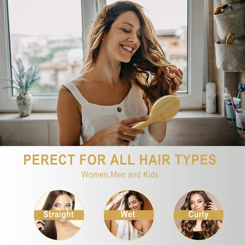 MRD Hair brush, Natural Bamboo Paddle Detangling Hairbrush, Massage Scalp Thick/Thin/Curly/Dry Hair For Women & Men Yellow...