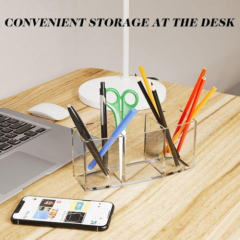 Rolybag Acrylic Makeup Brush Holder Organizer 3 Slots Cosmetic Brushes Storage Clear Pen Holder Eyeliners Eyebrow Pencil Display Case for Desk and...
