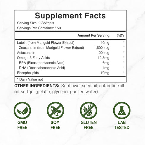 DEAL SUPPLEMENT Lutein and Zeaxanthin Supplements, 40mg Per Serving | 300 Softgels, Enhanced with Astaxanthin, Omega-3s and Phospholipids, Essenti...