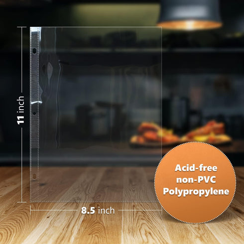 Full Size for 8.5x11'' Pack of 25 Recipe Sheet Protectors for Recipe Binder, Top-Loading Plastic Sleeves, Clear Sheet Protectors for 3 Ring Binder...