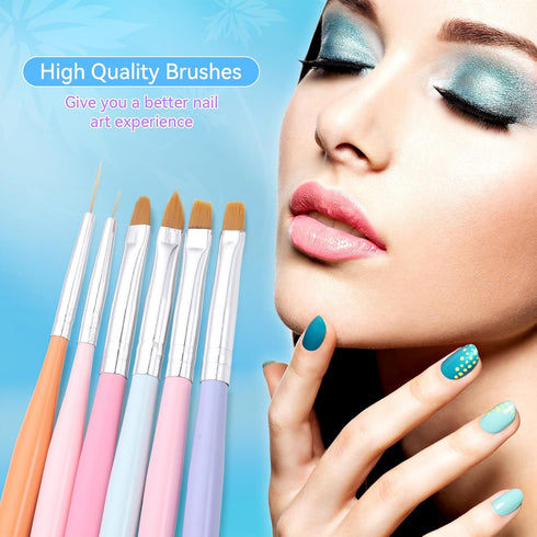 6Pcs Nail Art Brush Set, Gel Polish Acrylic Nails Painting Brush Dotting Pen Liner Brushes Double-Ended Fingernail Design Tools Kit Manicure Drawi...