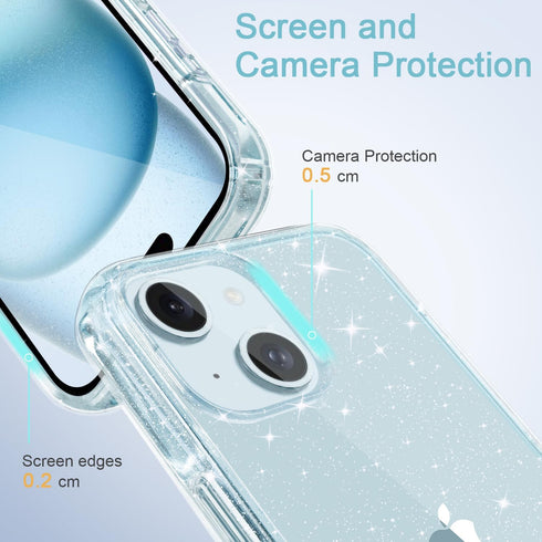 Compatible with iPhone 15 Plus Case Cute, Clear Glitter Bling Sparkly iPhone 15 Plus Phone Cover for Women Girls, Shockproof Case for Apple iPhone...