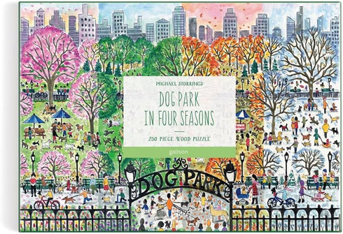 Michael Storrings Dog Park in Four Seasons 250 Piece Wood Puzzle from Galison - Artwork by Bestselling Puzzle Artist Michael Storrings, Thick and ...