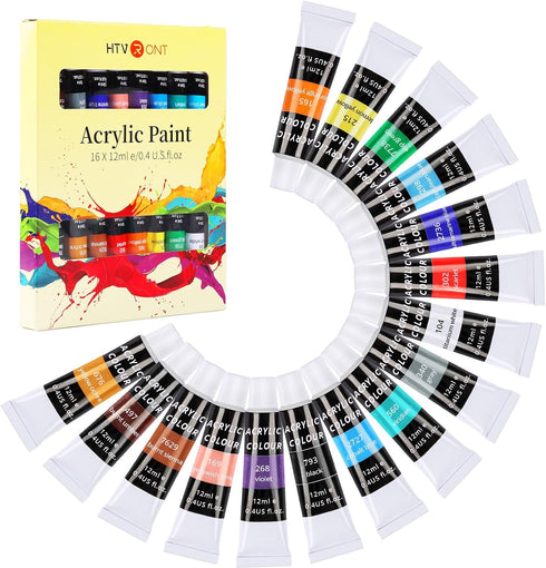 HTVRONT Acrylic Paint Set 16 Colors Acrylic Paint (12ml, 0.41 Oz), Painting Kits for Adults Non-Toxic Paints Gifts for Beginners Children Artists,...