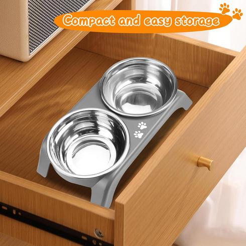 Elevated Cat Bowls - Anti-Vomiting Raised Cat Bowl Stand with 2 Thick Stainless Steel Cat Bowls Non-Slip for Small Medium Indoor Cats & Puppies, D...