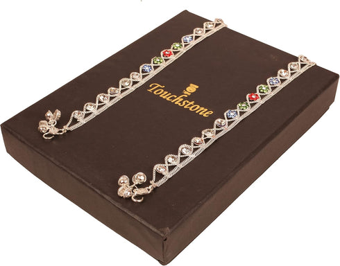 Touchstone NEW Indian Bollywood Handcrafted Pretty Stylish Colorful Designer Jewelry Payal Paazeb Anklets In Silver Tone For Women....