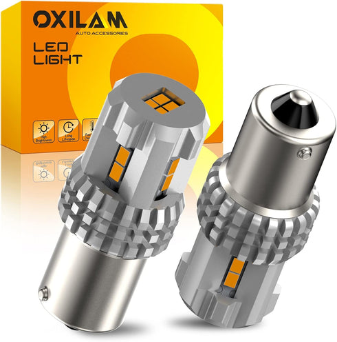OXILAM Turn Signal Light 1156 LED Bulbs Amber Yellow 2200K Extremely Bright BA15S 1141 1003 7506 LED Bulbs with High Power 12pcs 3020SMD Chipsets,...