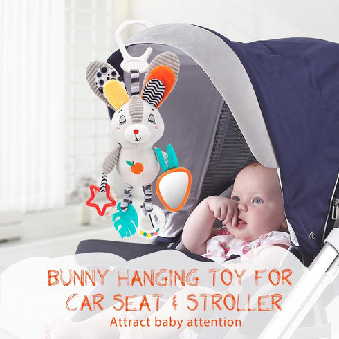 Travel Toy for Stroller, Car Seat Or Activity Gym - Hanging Toys for Baby Gym, Features Jingle Sound, Clinking Rings, Crinkle Paper, BB Squeaker &...