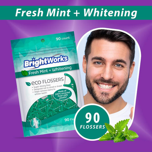Brightworks ECO Sustainable Floss Picks - 270 Count - Made in USA100% Post-Consumer Recycled Plastic, Super Strong Mint-Flavored Floss with Micro-...