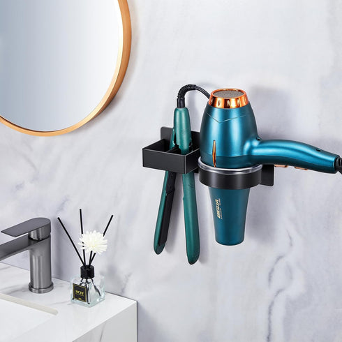 Hair Dryer Holder Wall Mounted, Black Blow Dryer Holder, Stainless Steel Hair Tool Organizer for Hair Straightener Holder, Adhesive Hairdryer Hold...