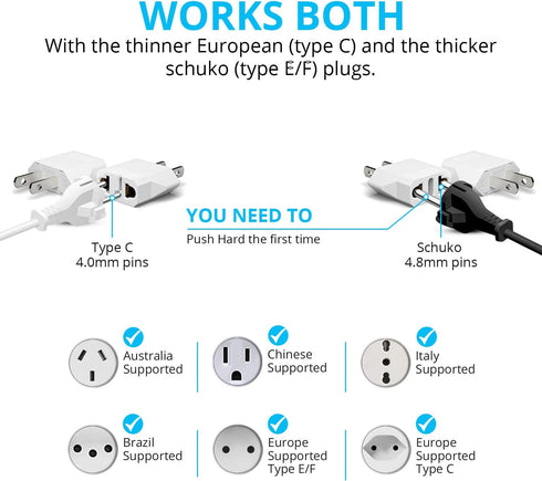 Unidapt US Plug Adapter, European to USA Travel Plug Adapter, Europe to America, Mexico, Japan, Canada Power Outlet Adapters Wall Plugs, Type A 4-...