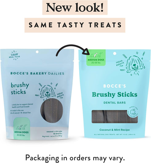 Bocce's Bakery Dailies Brushy Sticks to Support Oral Health & Fresh Breath, Wheat-Free Dental Bars for Dogs, Made with Real Ingredients, Baked in ...