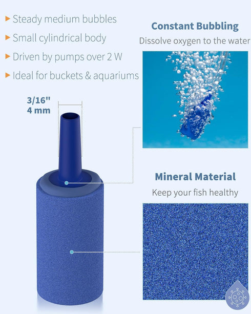 Pawfly Aquarium Air Stone 1 Inch Cylinder, Fish Tank Air Bubble Diffuser Airstone for Nano Air Pumps Small Buckets and Fish Tanks, 12 Pack...