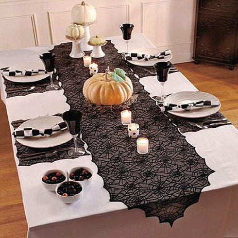ibohr Halloween Table Runner with Spider Web Lace Festival Table Runner Halloween Table Decoration for Parties & Gatherings, 100% Polyester, 18 X ...