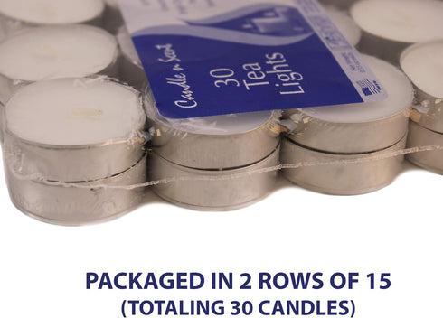 CandleNScent Unscented Tealight Candles, 30 Pack, White, Made in USA...