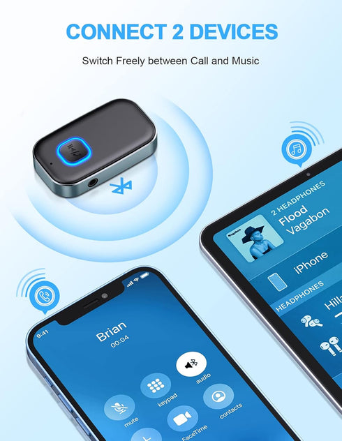 COMSOON Bluetooth AUX Adapter for Car, Noise Reduction Bluetooth Receiver for Music/Hands-Free Calls, Wireless Audio Receiver for Home Stereo/Spea...