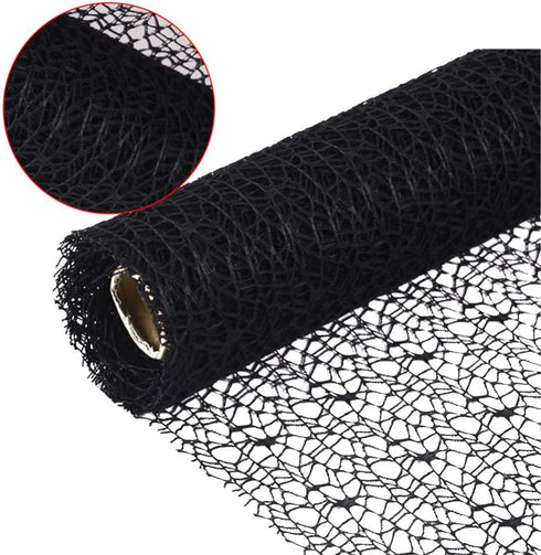 Mesh Ribbon Roll Spider Web Deco Ribbon Lace Net Jute Mesh Trim Ribbon Gauze Roll for DIY Craft Flower Packaging Door Curtain Background (Black)...