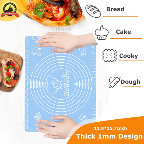 Silicone Pastry Mat for Baking, Dough Rolling Mat Non Stick Dough Mat with Measurement Baking Mat, Kitchen Counter Mat for Pie, Crust, Pizza, Cook...